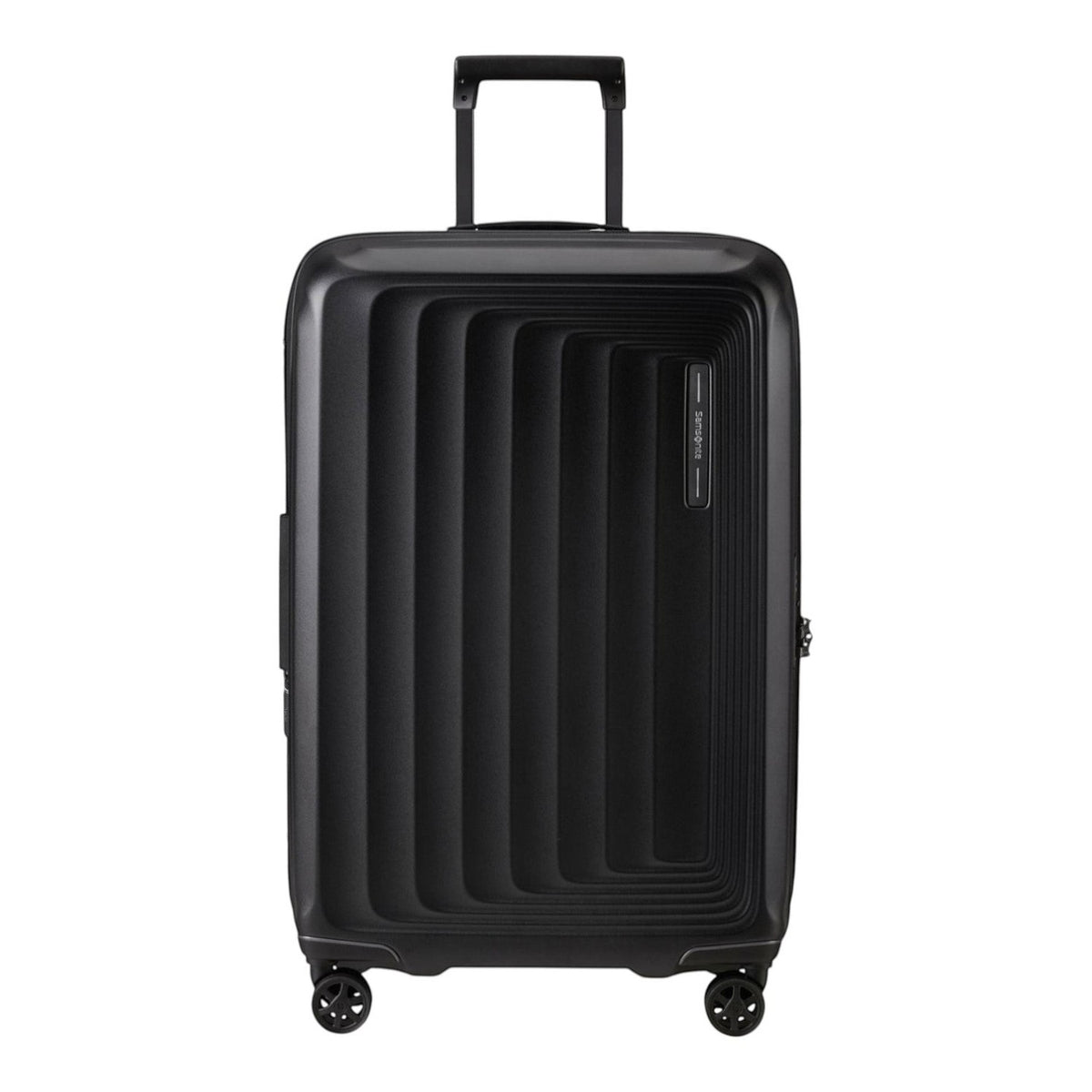 Lieblingstasche Samsonite NUON Spinner 69/25 suitcase in matte black with a modern hard shell and four spinner wheels.
