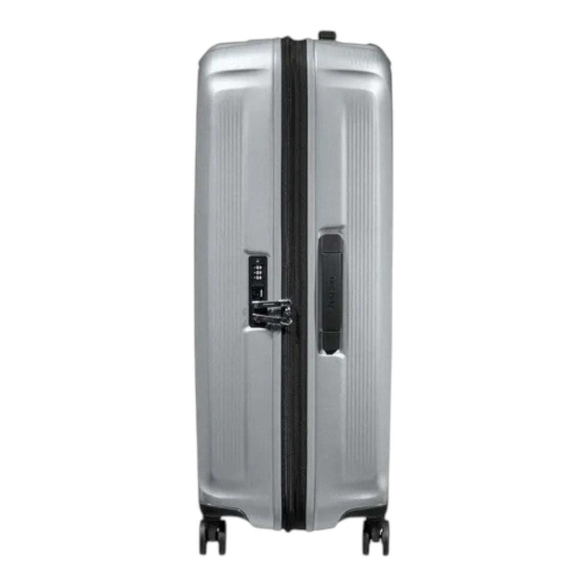 Lieblingstasche Samsonite Nuon Spinner 69/25 silver hardshell suitcase with TSA lock and side view