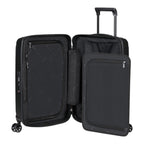 Lieblingstasche Samsonite NUON Spinner 55/20 carry-on suitcase in black with open interior and TSA lock