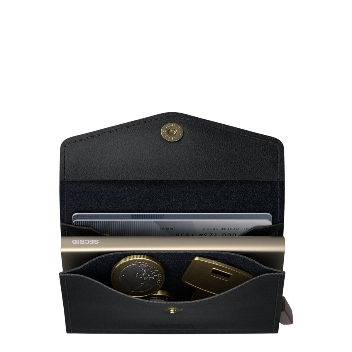 Lieblingstasche Secrid Envelope wallet in black leather with internal card protector, coin pocket, and snap closure.