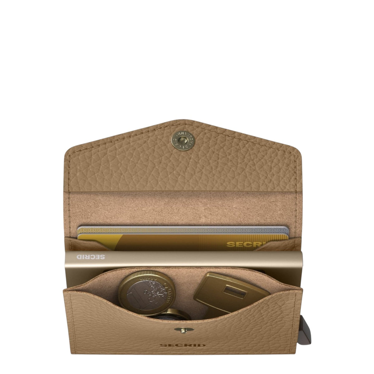 Lieblingstasche Secrid Envelope Pebble wallet in tan leather with card protector, coin pocket, and snap button closure
