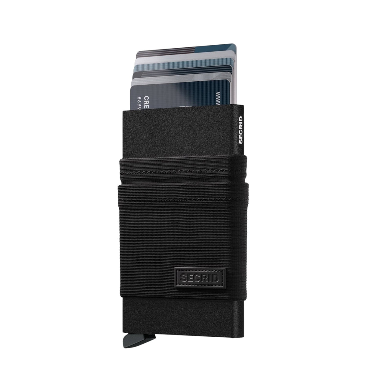 Lieblingstasche Secrid Flexwallet in black with elastic powernet textile sleeve and RFID-protected card holder