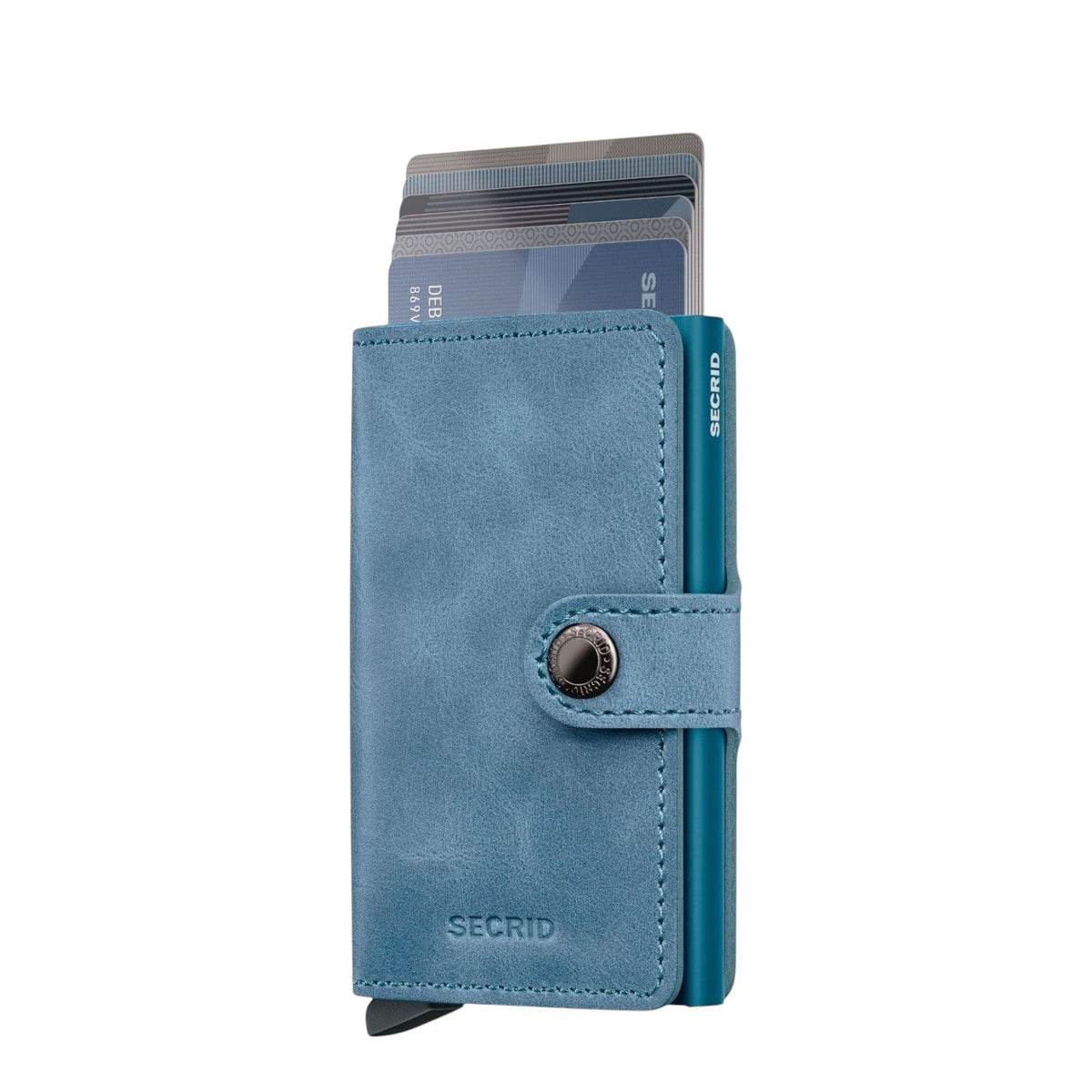 Lieblingstasche Secrid Miniwallet Vintage in blue leather with RFID-protected card mechanism and snap button closure