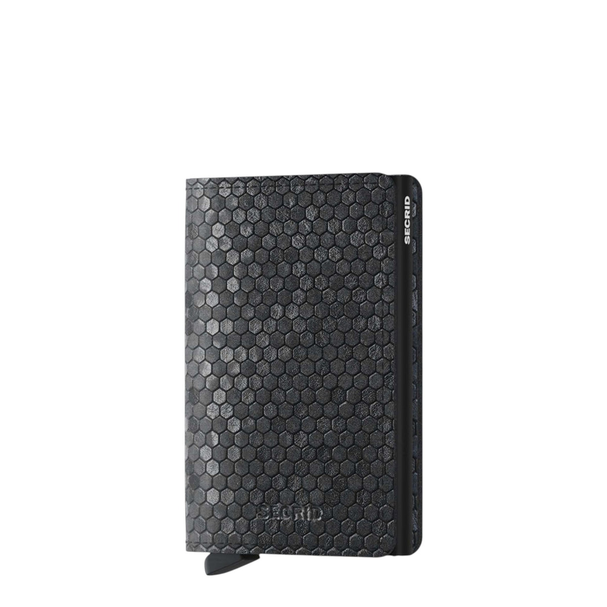 Lieblingstasche Secrid Slimwallet in black with a textured hexagonal pattern and integrated RFID card protector.