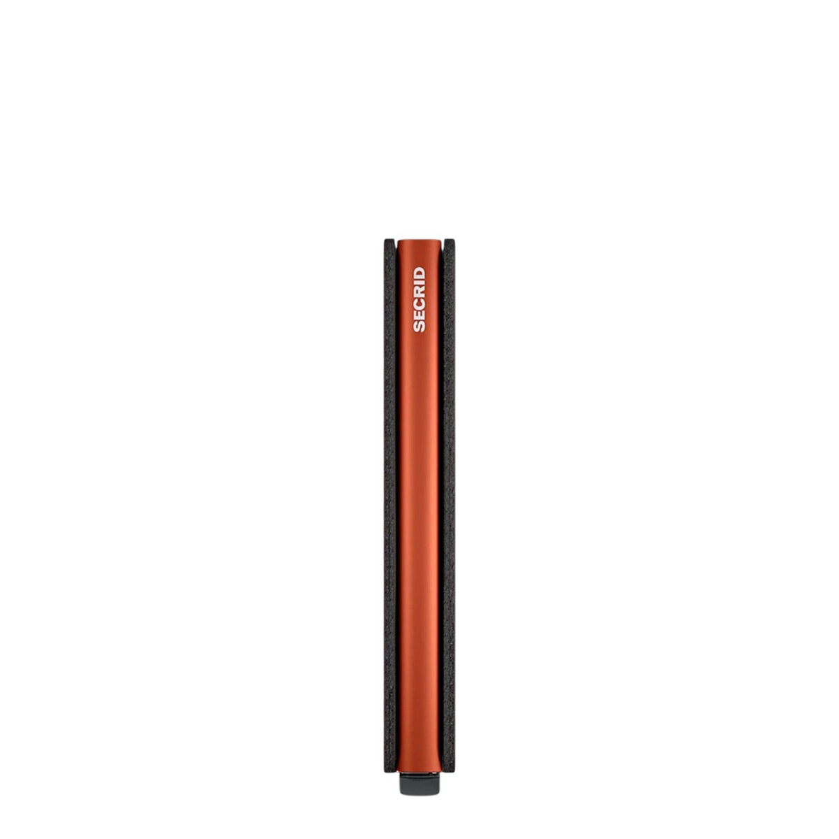 Lieblingstasche Secrid Slimwallet Matte in orange showing the slim profile and card protector mechanism