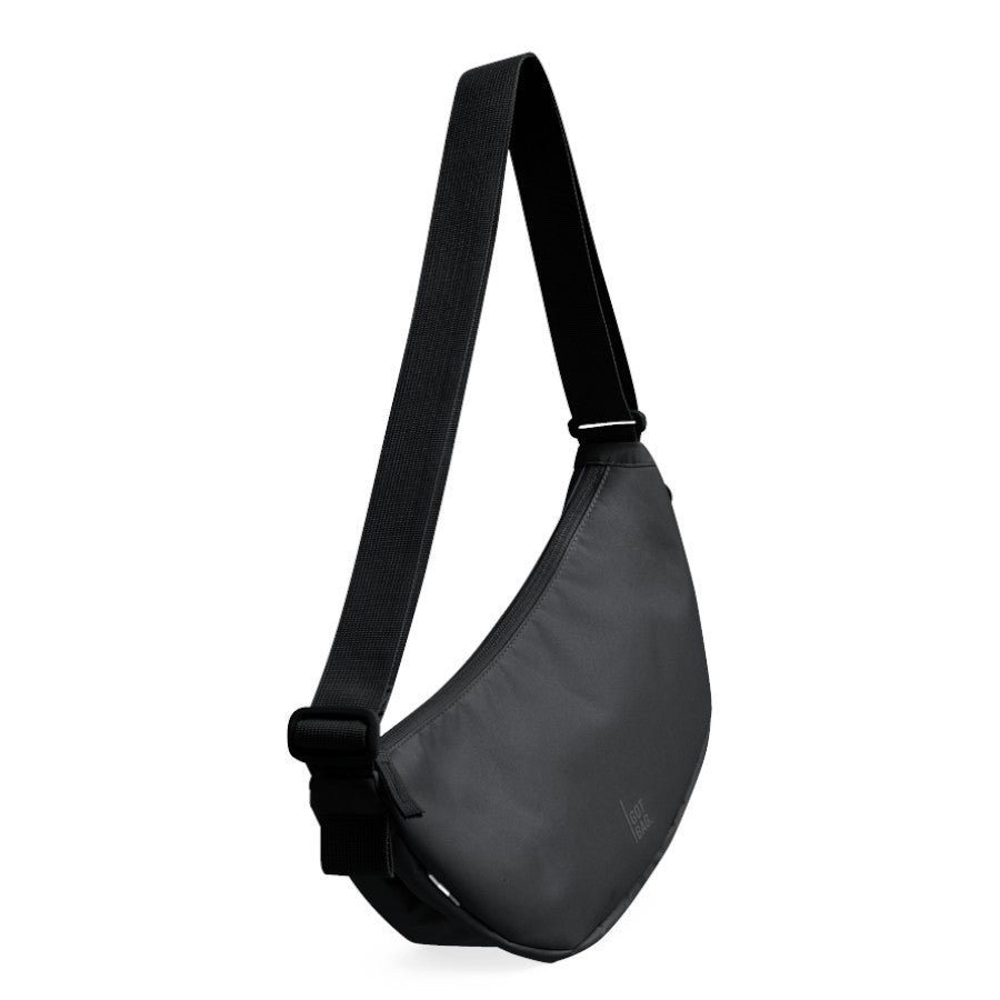 Lieblingstasche small black moon bag with adjustable strap and subtle logo.
