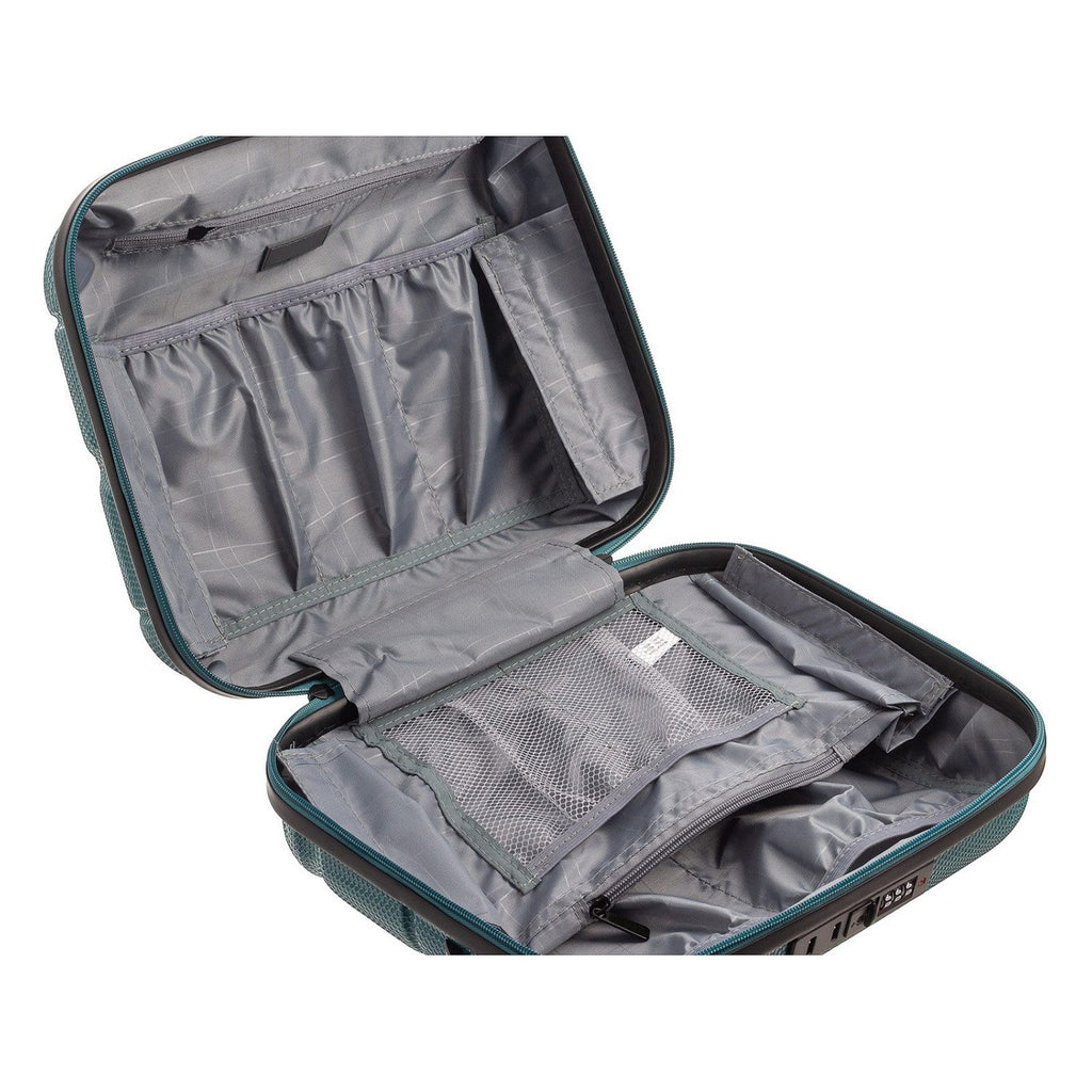 Lieblingstasche Stratosphere Beautycase teal vanity case with internal pockets and mesh compartments.