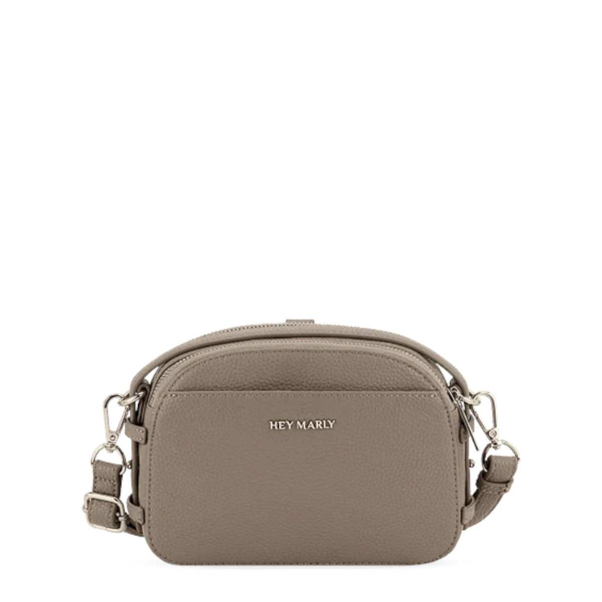 Lieblingstasche Style Mate taupe leather crossbody bag with silver hardware and Hey Marly logo