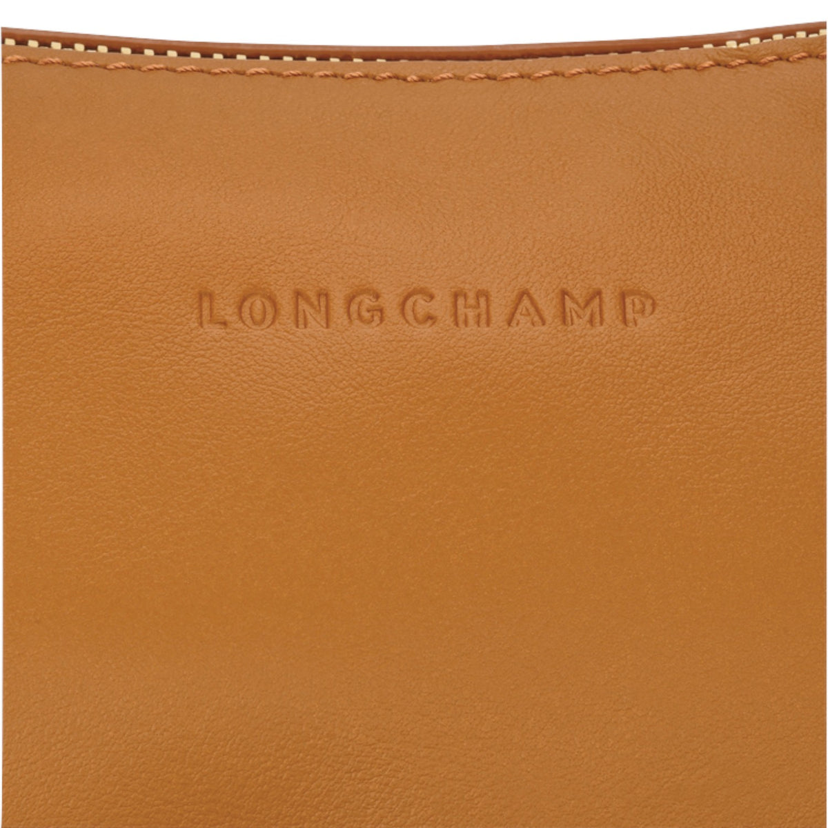 Lieblingstasche tan leather shoulder bag with embossed Longchamp logo detail