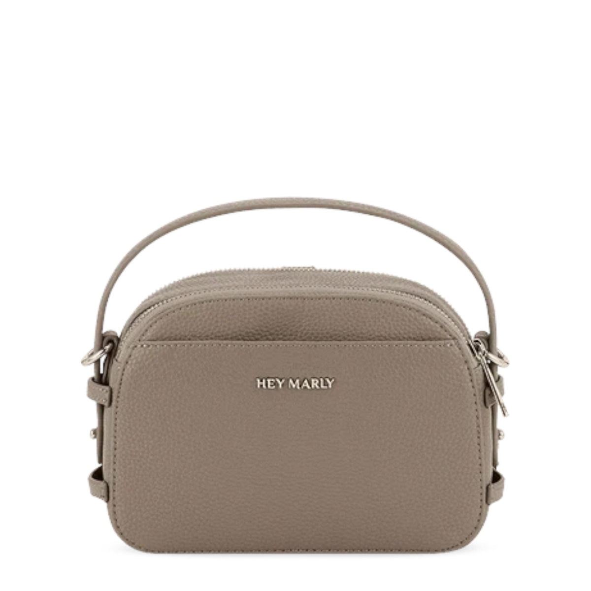 Lieblingstasche Style Mate taupe pebbled leather crossbody bag with top handle and silver hardware