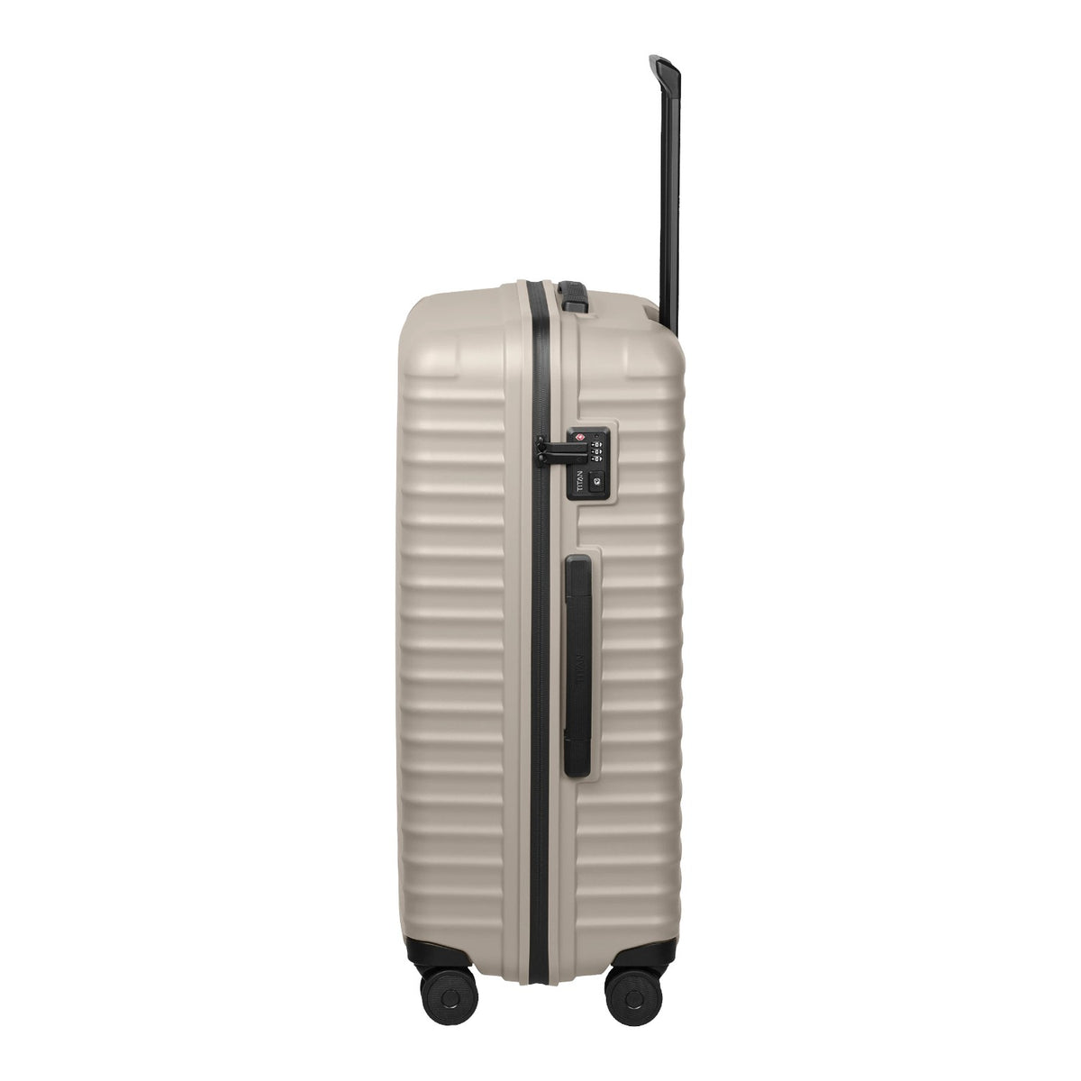 Lieblingstasche UPGRADE 4w Trolley L in beige with a hard shell, side handle, and integrated TSA lock