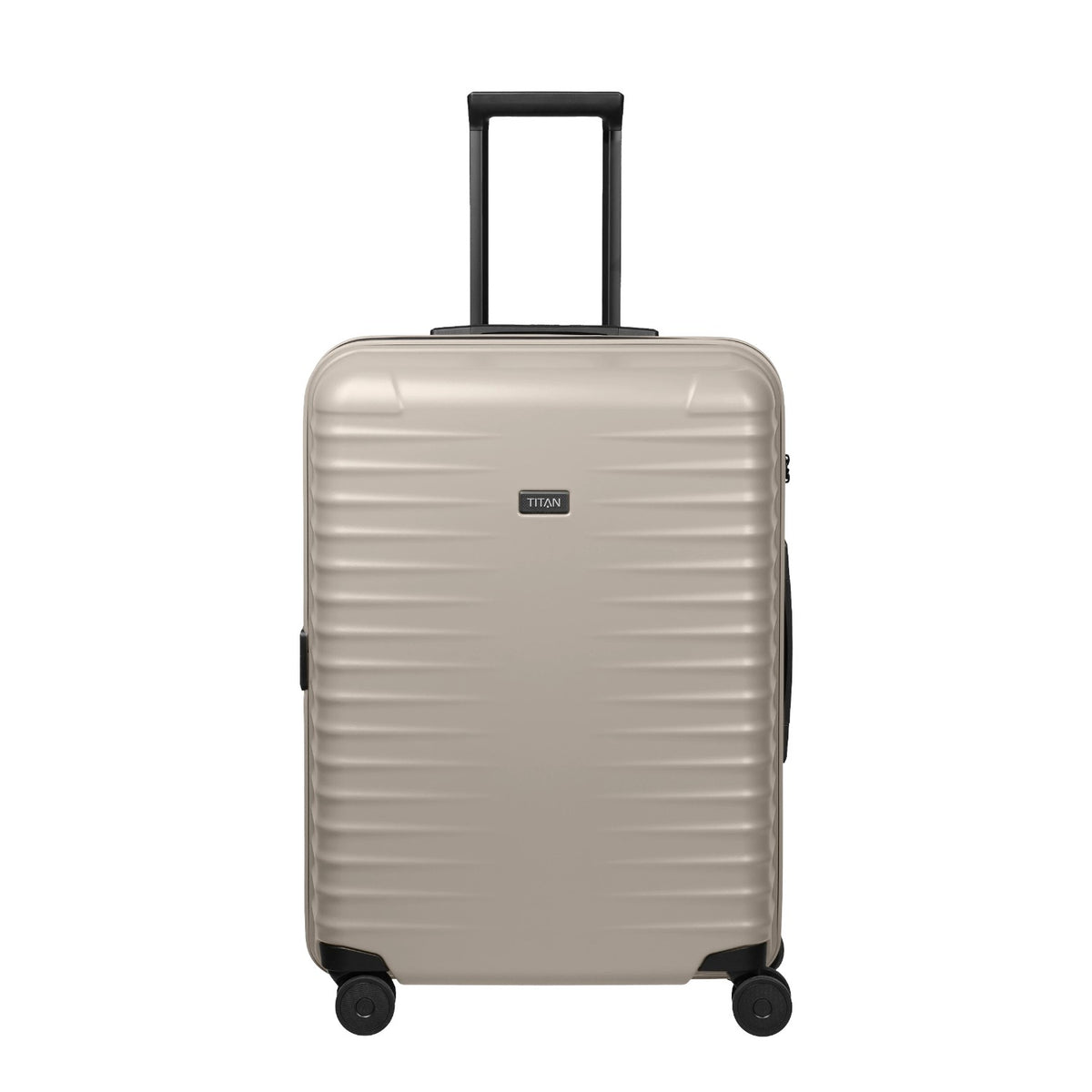 Lieblingstasche UPGRADE 4w Trolley M+ in beige with a hard shell, telescopic handle, and four spinner wheels.