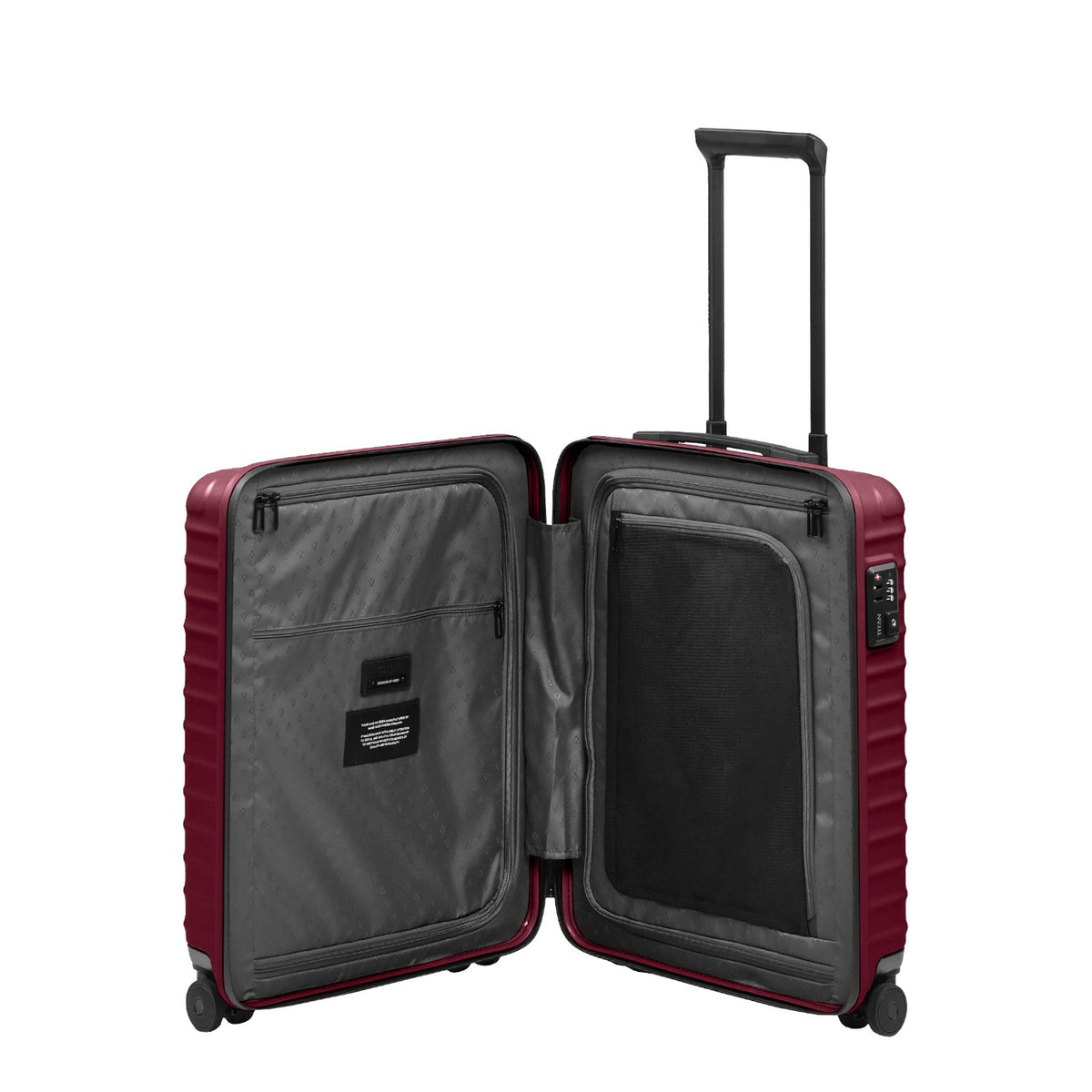 Lieblingstasche UPGRADE 4w Trolley S20 open showing grey interior lining with zippered mesh compartments