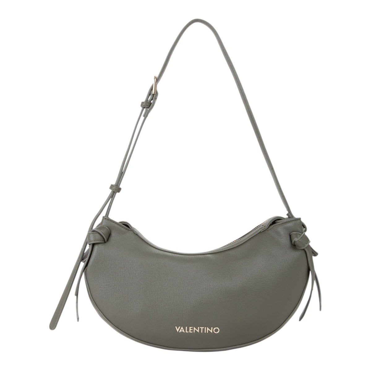 Lieblingstasche Win Re olive green pebbled leather crescent shoulder bag with gold hardware and knot detail.