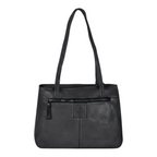 Lieblingstasche Zea-2 black leather shoulder bag with front zipper pocket and Harbour 2nd anchor logo embossing