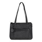 Lieblingstasche Zea-2 black leather shoulder bag with a decorative anchor charm and front pocket