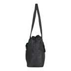 Lieblingstasche Zea-2 black leather shoulder bag with side pockets and long straps shown from the side profile