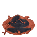 Lieblingstasche Zea-2 cognac brown leather handbag with open top view showing internal zipper pockets and lining