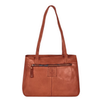 Lieblingstasche Zea-2 cognac brown leather shoulder bag with front zipper pocket and embossed anchor logo