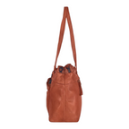 Lieblingstasche Zea-2 cognac brown leather shoulder bag with side pocket and long straps, side view