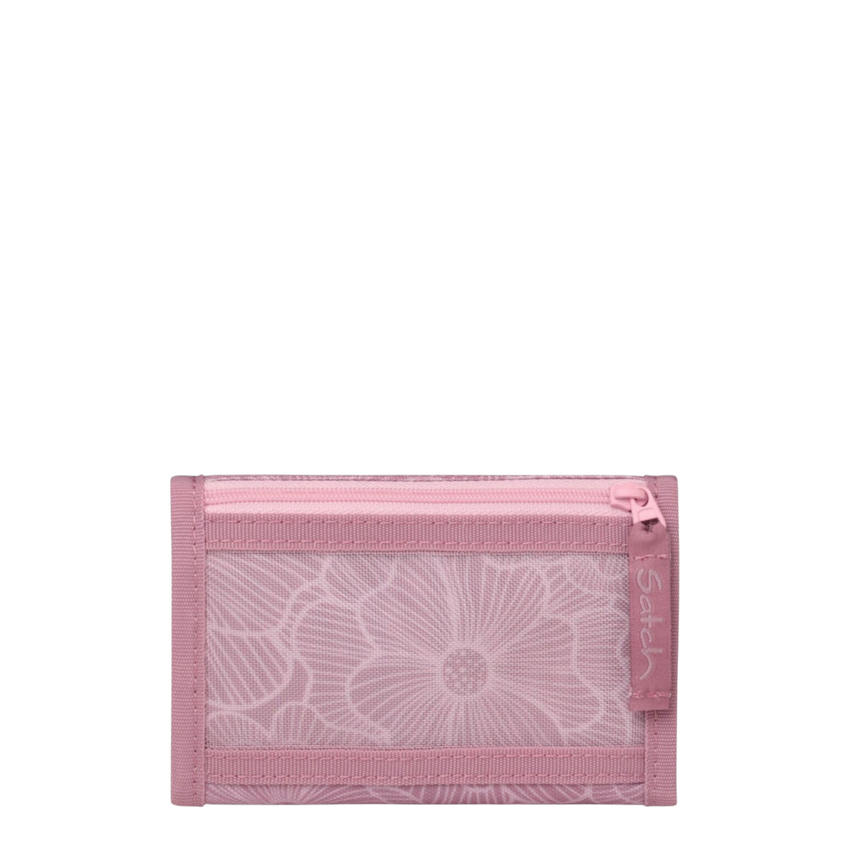 Lieblingstasche pink wallet with floral pattern, featuring a zippered coin compartment and transparent window.