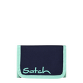 Lieblingstasche Satch wallet in dark blue with mint green trim and logo, featuring multiple compartments.