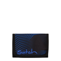 Lieblingstasche Satch wallet in black with blue geometric lines and logo print, featuring multiple storage slots.