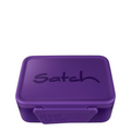 Lieblingstasche Satch purple plastic lunch box with secure latch and embossed text on a white background